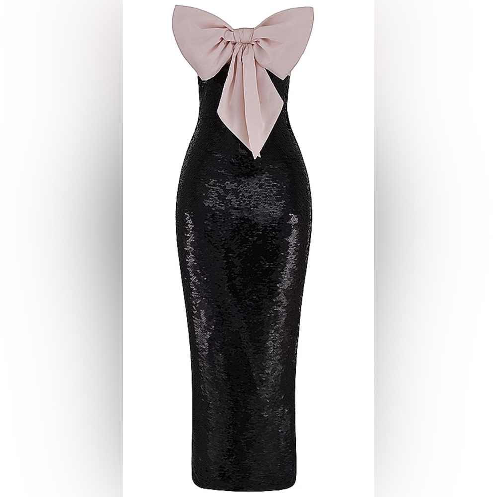 House of CB Black & White Holly Sequin Strapless Maxi Bow Dress (Size Small) - Picture 8 of 12